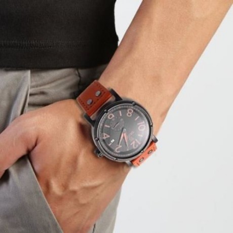 SKONE 9429EG MEN QUARTZ WATCH SECONDS SUB-DIAL DATE DISPLAY LEATHER STRAP WRISTWATCH WITH 