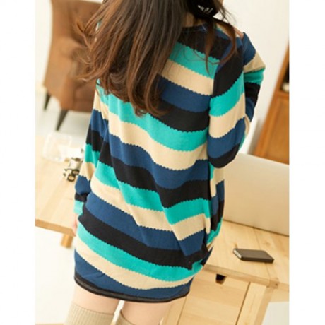 STYLISH SCOOP NECK STRIPED LONG SLEEVE SLIMMING T-SHIRT FOR WOMEN