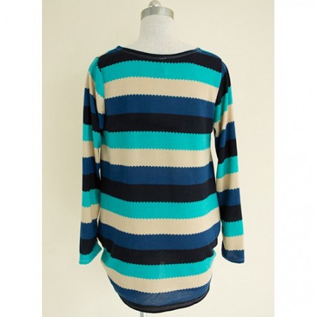STYLISH SCOOP NECK STRIPED LONG SLEEVE SLIMMING T-SHIRT FOR WOMEN