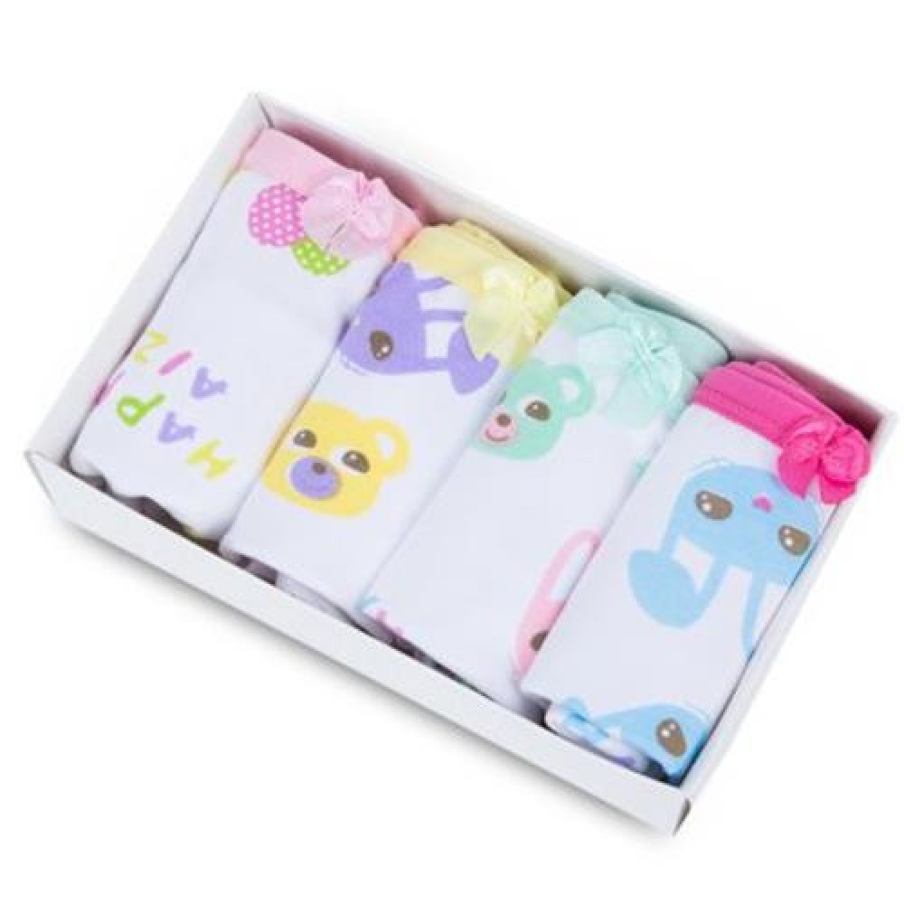 4PCS CUTE PRINTED SOFT COTTON BABY BRIEFS UNDERWEAR FOR GIRLS (BEAR PATTERN)
