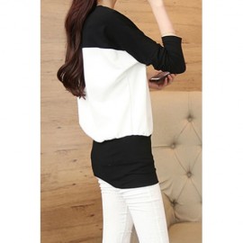 CASUAL SCOOP NECK LONG BATWING SLEEVE SPLICED COLOR BLOCK SLIMMING WOMEN'S T-SHIRT