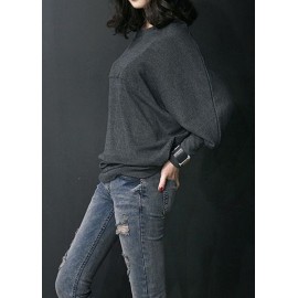 CASUAL SCOOP NECK LONG BATWING SLEEVE SOLID COLOR LOOSE-FITTING WOMEN'S T-SHIRT