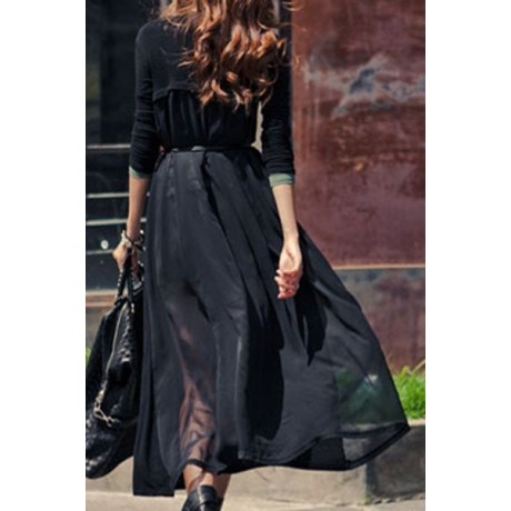 STYLISH CHIFFON SPLICING LONG EDITION LONG SLEEVE WOMEN'S CARDIGAN