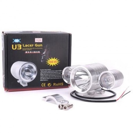 D1109S 12 - 60V 30W 1200LM 3-IN-1 BRIGHT HEADLIGHT RED / BLUE FLASHING LIGHT FOR MOTORBIKE