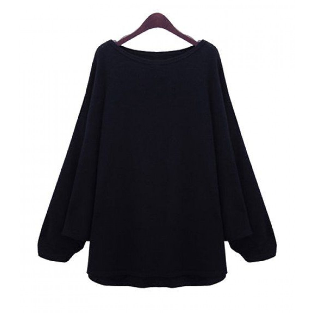 STYLISH SCOOP NECK LONG BATWING SLEEVE SOLID COLOR LOOSE-FITTING WOMEN'S KNITWEAR