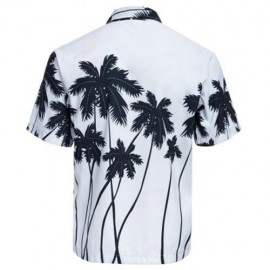 TRENDY TURN DOWN COLLAR SHORT SLEEVE FULL PRINT LOOSE-FITTING BEACH SHIRT FOR MEN (WHITE)