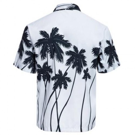 TRENDY TURN DOWN COLLAR SHORT SLEEVE FULL PRINT LOOSE-FITTING BEACH SHIRT FOR MEN (WHITE)