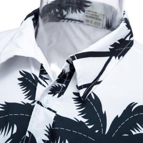 TRENDY TURN DOWN COLLAR SHORT SLEEVE FULL PRINT LOOSE-FITTING BEACH SHIRT FOR MEN (WHITE)