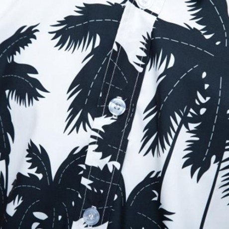 TRENDY TURN DOWN COLLAR SHORT SLEEVE FULL PRINT LOOSE-FITTING BEACH SHIRT FOR MEN (WHITE)