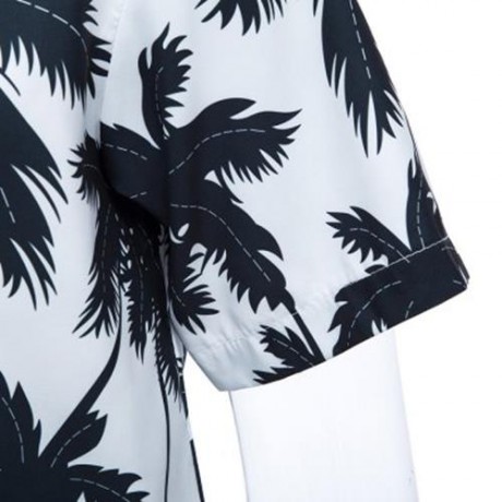 TRENDY TURN DOWN COLLAR SHORT SLEEVE FULL PRINT LOOSE-FITTING BEACH SHIRT FOR MEN (WHITE)