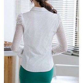 FASHIONABLE TURN-DOWN COLLAR LACE SPLICING LONG SLEEVE WOMEN'S BLOUSE