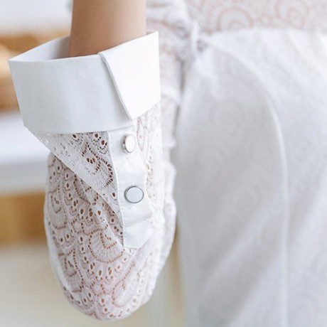 FASHIONABLE TURN-DOWN COLLAR LACE SPLICING LONG SLEEVE WOMEN'S BLOUSE