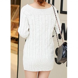 CASUAL SCOOP NECK SOLID COLOR ALL-MATCH LONG SLEEVE WOMEN'S SWEATER