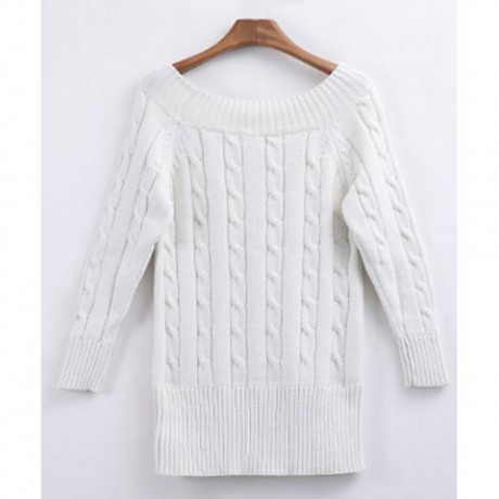 CASUAL SCOOP NECK SOLID COLOR ALL-MATCH LONG SLEEVE WOMEN'S SWEATER