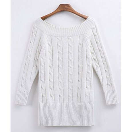 CASUAL SCOOP NECK SOLID COLOR ALL-MATCH LONG SLEEVE WOMEN'S SWEATER