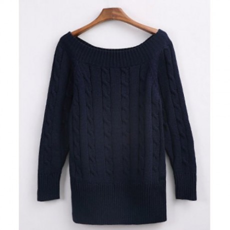 CASUAL SCOOP NECK SOLID COLOR ALL-MATCH LONG SLEEVE WOMEN'S SWEATER