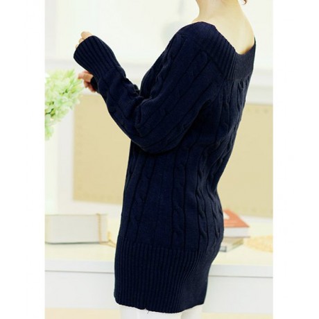 CASUAL SCOOP NECK SOLID COLOR ALL-MATCH LONG SLEEVE WOMEN'S SWEATER