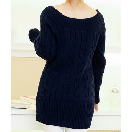 CASUAL SCOOP NECK SOLID COLOR ALL-MATCH LONG SLEEVE WOMEN'S SWEATER