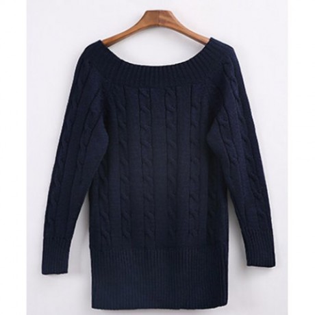 CASUAL SCOOP NECK SOLID COLOR ALL-MATCH LONG SLEEVE WOMEN'S SWEATER