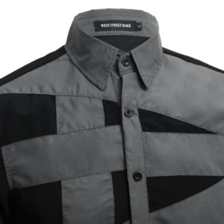 TRENDY TURN DOWN COLOR FULL SLEEVE COLOR BLOCK SHIRT FOR MEN (GRAY)