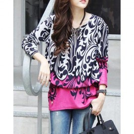 FASHIONABLE SCOOP NECK PRINT LONG SLEEVE KNITWEAR FOR WOMEN