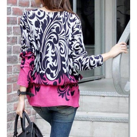 FASHIONABLE SCOOP NECK PRINT LONG SLEEVE KNITWEAR FOR WOMEN