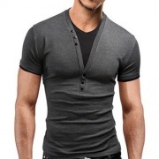 CASUAL ROUND COLOR SHORT SLEEVE COLOR BLOCK T-SHIRT FOR MEN (DEEP GRAY)