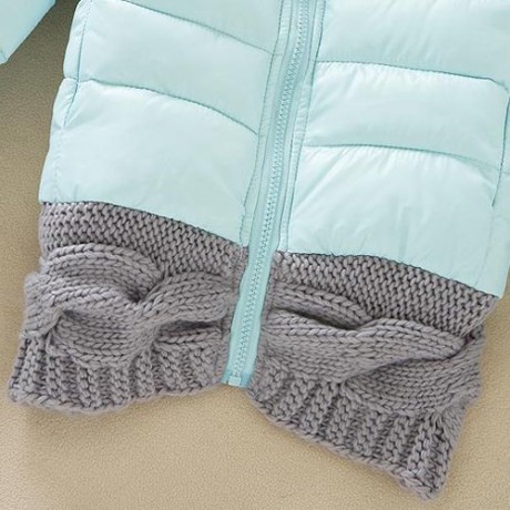 STYLISH HOODED KNITTED SPLICING LONG SLEEVE WOMEN'S DOWN COAT