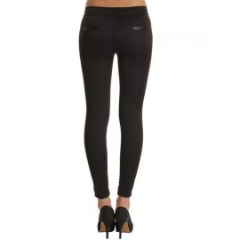 VINTAGE ELASTIC WAIST FAUX LEATHER SPLICING ZIPPERED PENCIL PANTS FOR WOMEN