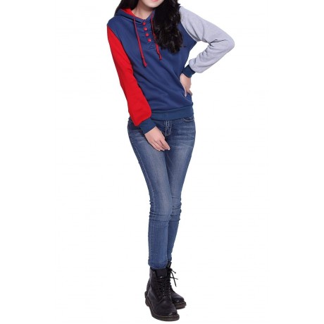 CASUAL POCKETS DESIGN LONG SLEEVE HOODED WOMEN'S SWEATSHIRT
