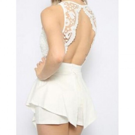 SEXY JEWEL NECK LACE SPLICING BACKLESS JUMPSUIT FOR WOMEN
