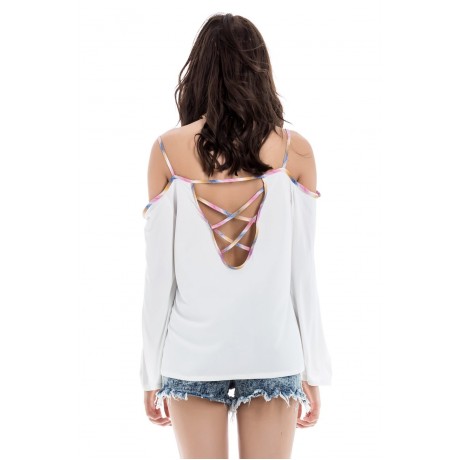 STYLISH SPAGHETTI STRAP LONG SLEEVE BACKLESS WOMEN'S BLOUSE