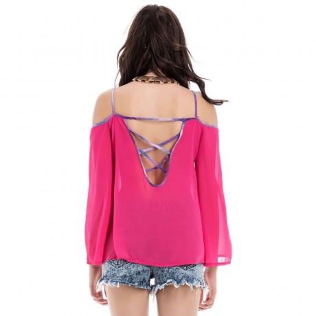 STYLISH SPAGHETTI STRAP LONG SLEEVE BACKLESS WOMEN'S BLOUSE
