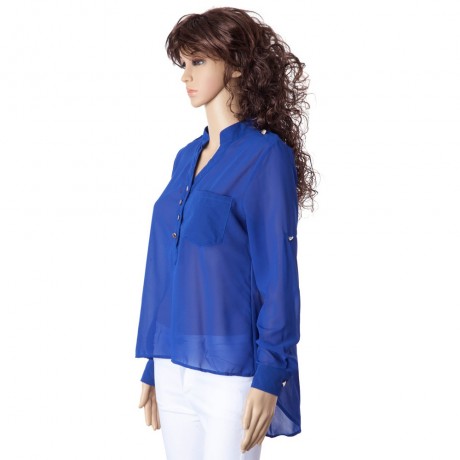 SIMPLE STYLE V-NECK CHIFFON SOLID COLOR LONG SLEEVE WOMEN'S BLOUSE
