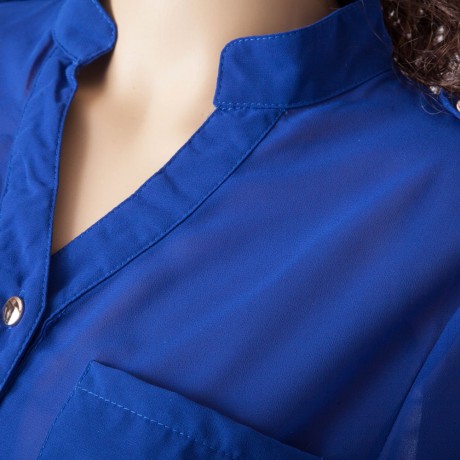 SIMPLE STYLE V-NECK CHIFFON SOLID COLOR LONG SLEEVE WOMEN'S BLOUSE