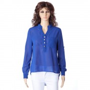 SIMPLE STYLE V-NECK CHIFFON SOLID COLOR LONG SLEEVE WOMEN'S BLOUSE