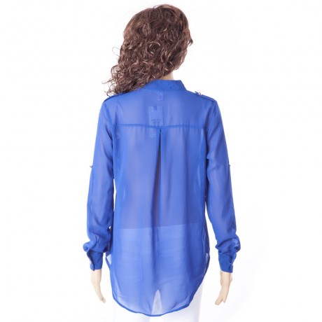 SIMPLE STYLE V-NECK CHIFFON SOLID COLOR LONG SLEEVE WOMEN'S BLOUSE