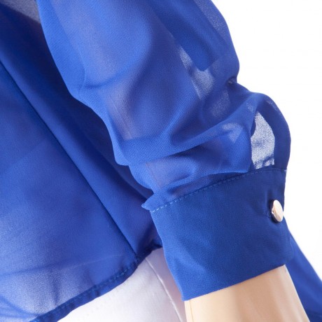 SIMPLE STYLE V-NECK CHIFFON SOLID COLOR LONG SLEEVE WOMEN'S BLOUSE