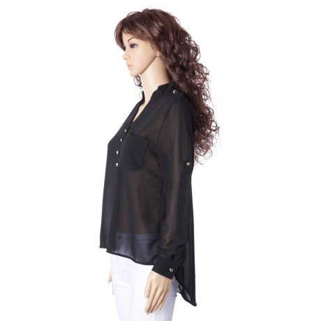 SIMPLE STYLE V-NECK CHIFFON SOLID COLOR LONG SLEEVE WOMEN'S BLOUSE