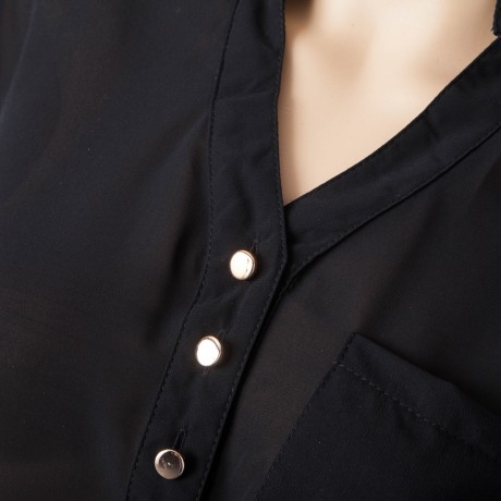 SIMPLE STYLE V-NECK CHIFFON SOLID COLOR LONG SLEEVE WOMEN'S BLOUSE