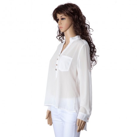 SIMPLE STYLE V-NECK CHIFFON SOLID COLOR LONG SLEEVE WOMEN'S BLOUSE