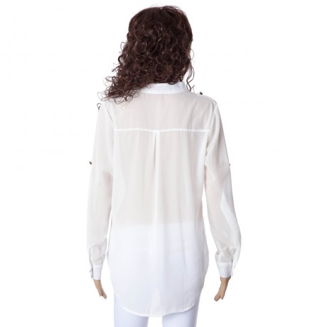 SIMPLE STYLE V-NECK CHIFFON SOLID COLOR LONG SLEEVE WOMEN'S BLOUSE