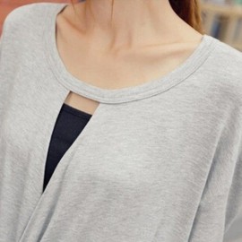 SIMPLE DESIGN SCOOP NECK LONG SLEEVE LOOSE-FITTING T-SHIRT FOR WOMEN