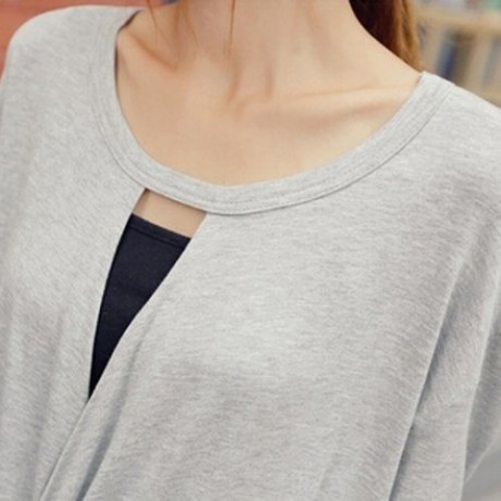 SIMPLE DESIGN SCOOP NECK LONG SLEEVE LOOSE-FITTING T-SHIRT FOR WOMEN