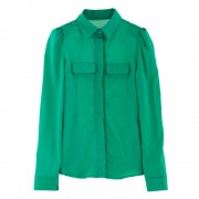 SOLID COLOR PUFF SLEEVES SHIRT NECK POLYESTER REFRESHING STYLE WOMEN'S SHIRT