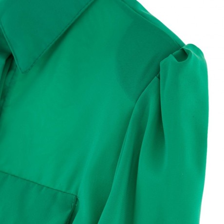 SOLID COLOR PUFF SLEEVES SHIRT NECK POLYESTER REFRESHING STYLE WOMEN'S SHIRT