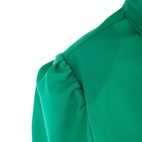 SOLID COLOR PUFF SLEEVES SHIRT NECK POLYESTER REFRESHING STYLE WOMEN'S SHIRT