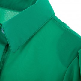 SOLID COLOR PUFF SLEEVES SHIRT NECK POLYESTER REFRESHING STYLE WOMEN'S SHIRT