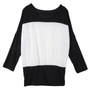 CASUAL SCOOP NECK LONG BATWING SLEEVE SPLICED COLOR BLOCK SLIMMING WOMEN'S T-SHIRT