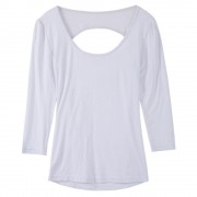 STYLISH SCOOP NECK CUT OUT SOLID COLOR LONG SLEEVE WOMEN'S T-SHIRT